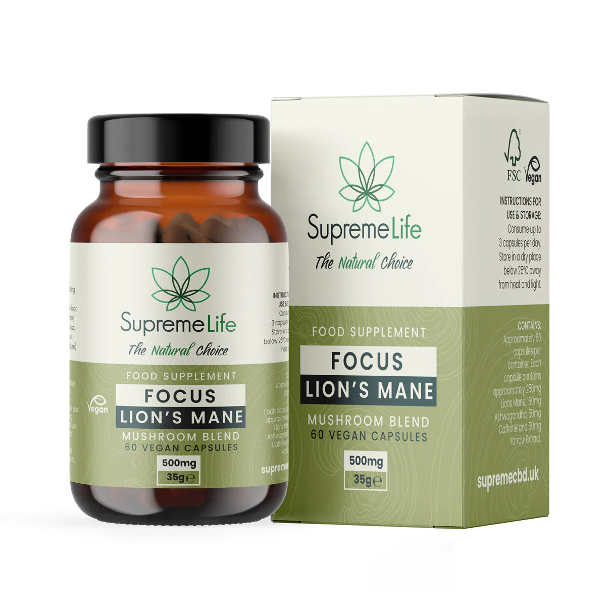 Lions Mane Mushroom Vegan Capsules - Focus (500mg)